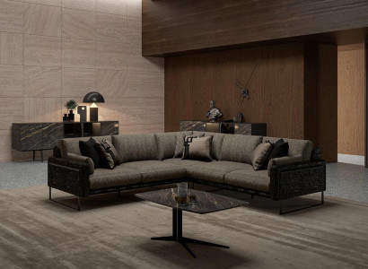 Suite Corner sofa L-shape Brown Textile Living room Luxury Coffee table new Furnishings